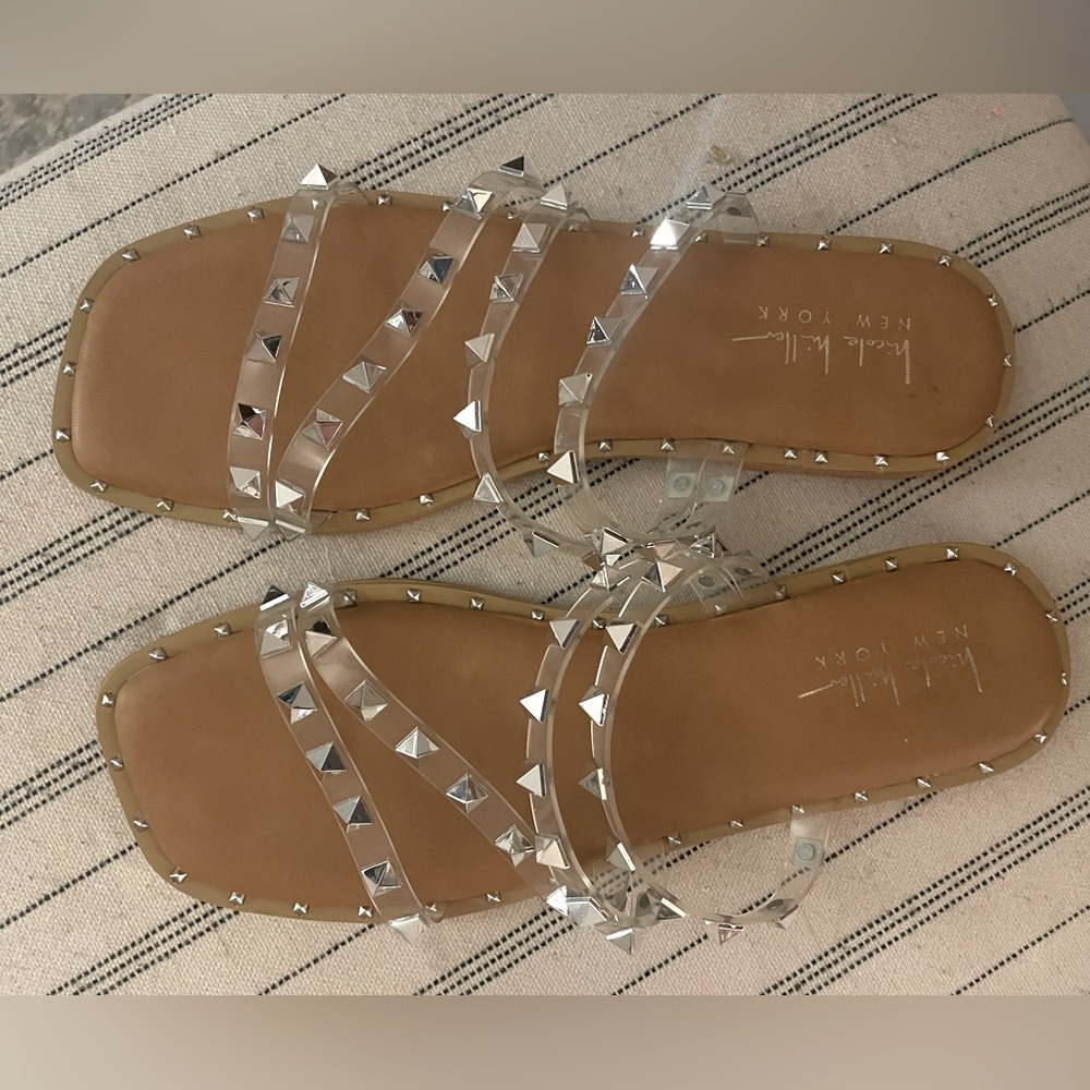Women’s size 9 Nicole Miller Clear Studded Slides NEW (only tried on & walked)